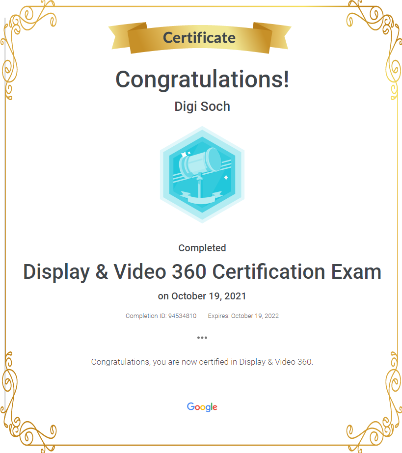 Display & Video 360 Certificate